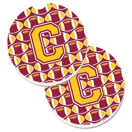 Carolines Treasures Letter C Football Maroon and Gold Set of 2 Cup Holder Car Coaster CJ1081-CCARC